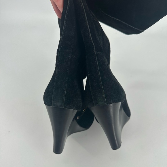 TORY BURCH Black Suede Knee High Wedge Boots Size 8.5 Leather Tall Shoes Winter - Picture 11 of 16